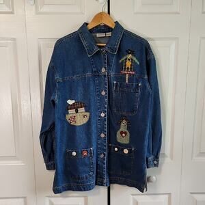 Vintage Crossroads Womens Denim Chore‎ Jacket Size 2XL Patchwork Buttons Country